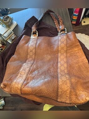 Gucci Brown Leather Braided-Handle Tote Bag